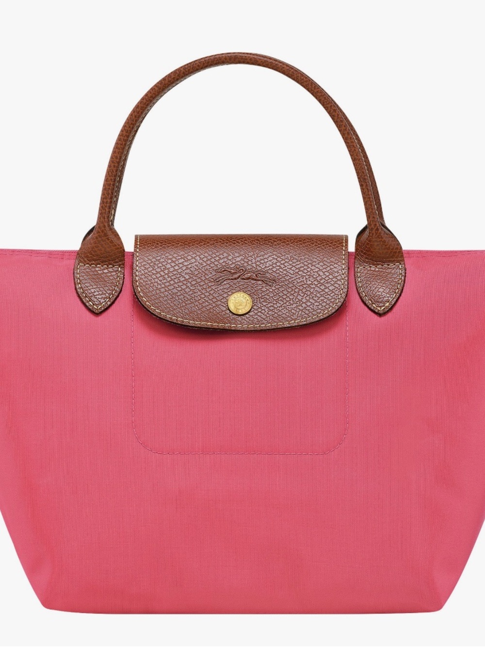 Longchamp Pink Nylon Tote with Brown Leather Trim